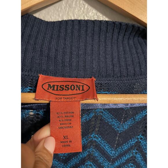 Missoni For Target Cardigan Sweater Womens XL Blue Chevron Long Open Front Knit - Picture 2 of 7